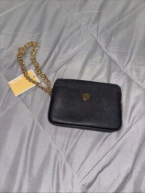 Michael Kors Black Saffiano Leather Chain Wristlet with Gold Hardware